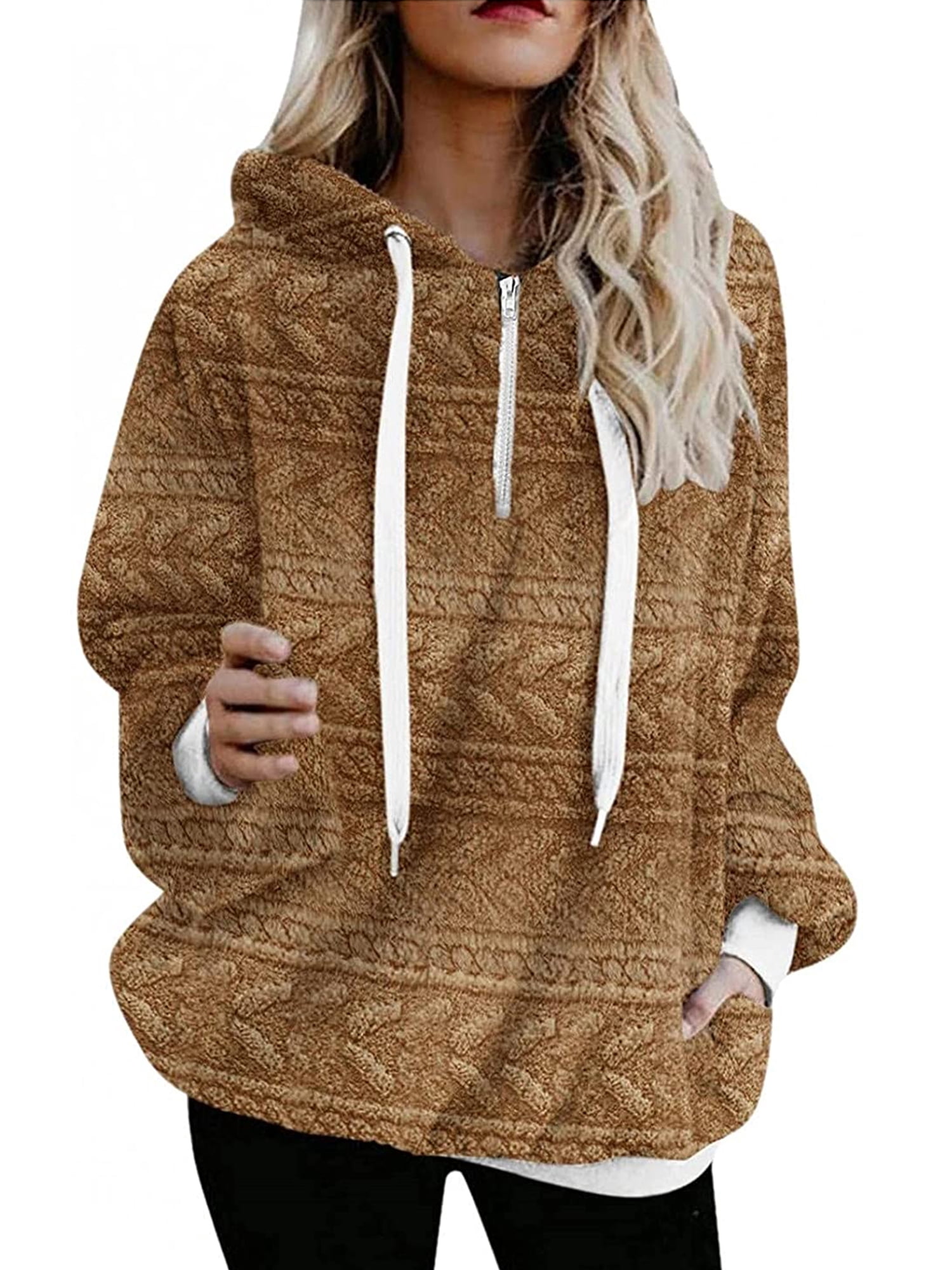 Womens Fuzzy Fleece Hooded Sweatshirts 