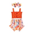 thumbnail image 1 of xiaxaixu Infant Baby Girls Clothes Set Solid Color Ribbed Bowknot Sling Tank Tops Floral Print Shorts Headband 3Pcs Set, 1 of 8