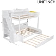thumbnail image 2 of Harper & Bright Designs Twin over Full Bunk Bed with Trundle and Storage Shelves, Wood Storage Stairway Bunk Bed Frame with LED and USB Charging Station, White, 2 of 13