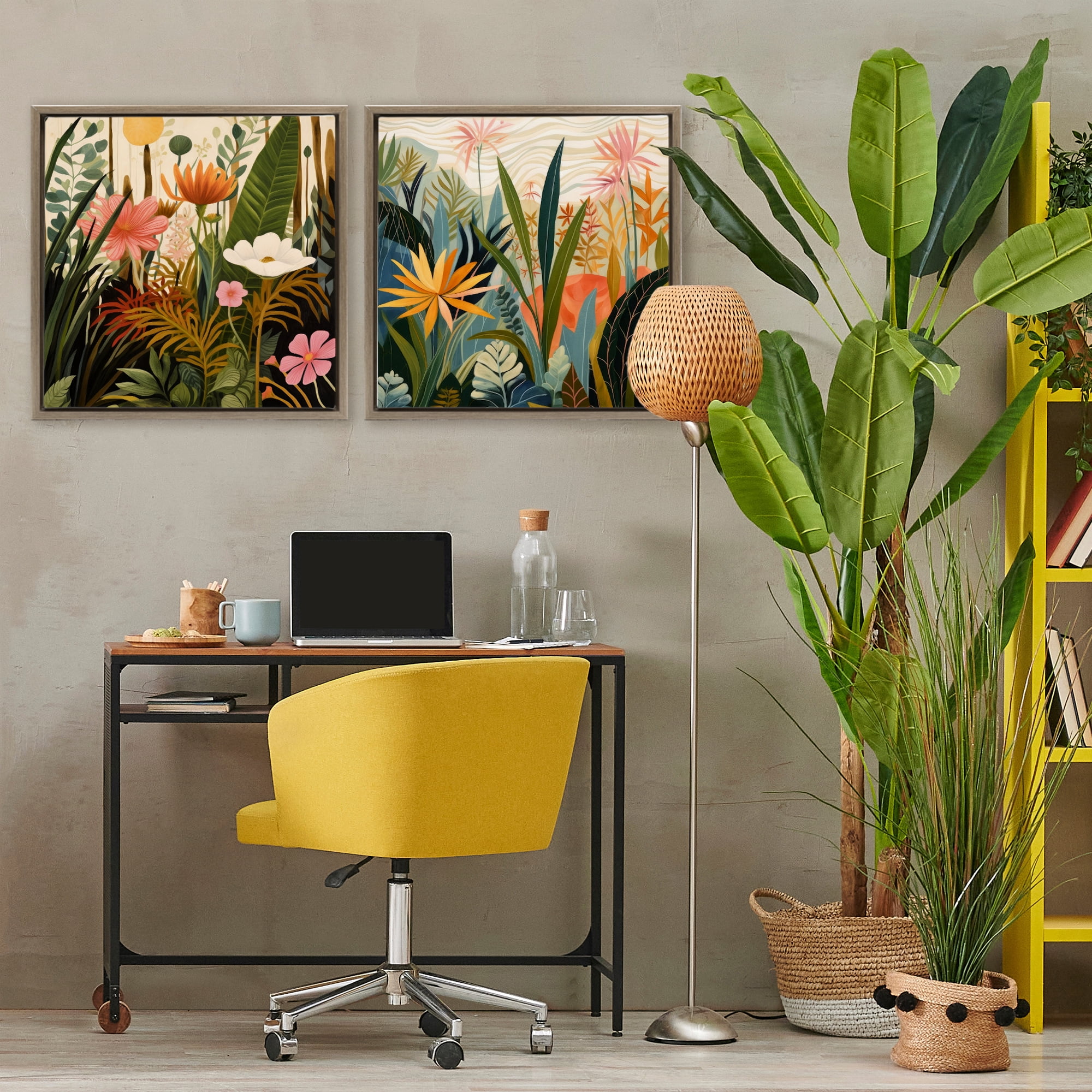Stupell Industries Botanical Embrace Blooms 2 Piece Brown Framed Floater Canvas Set, design by Lazar Studio