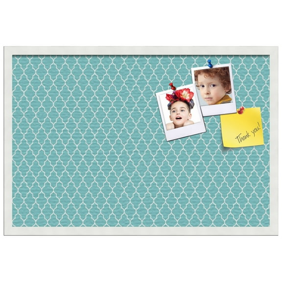 PinPix 30x20 Custom Cork Bulletin Board Quatrefoil Aqua Poster Board Has a Fabric Style Canvas Finish, Framed in Quatrefoil Aqua, by ArtToFrames (PinPix-278)