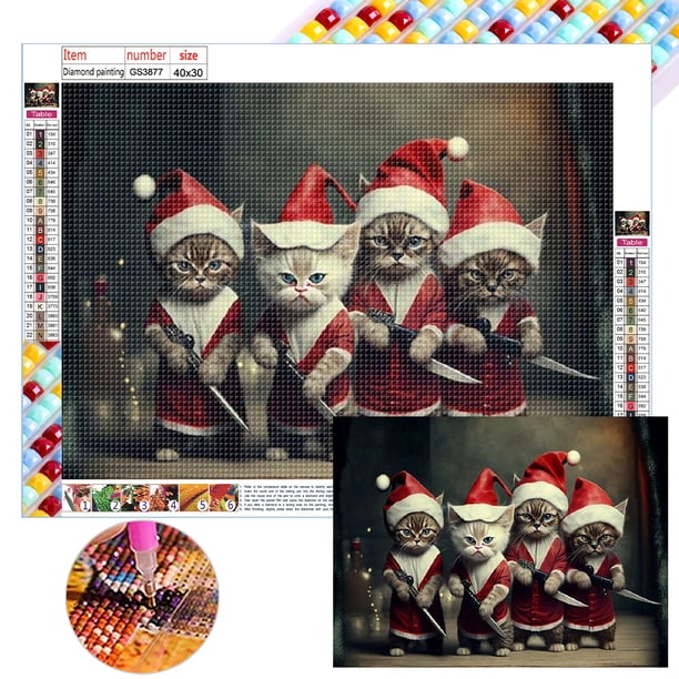 5D DIY Con Cuentas Cuadradas Kit Gato Navideño Del 40x30cm