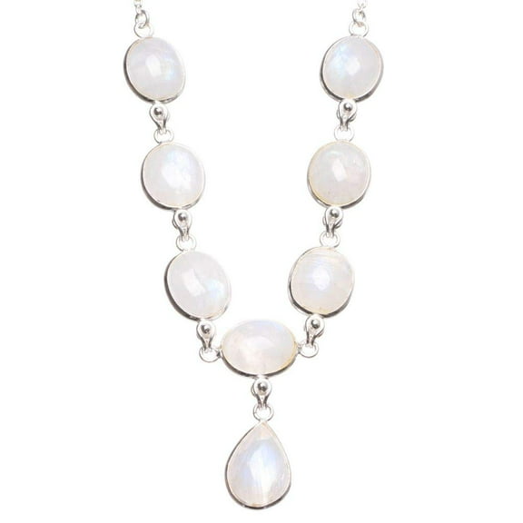 StarGems  Natural Rainbow Moonstone Handmade Mexican 925 Sterling Silver Y Necklace 17.5" T8581