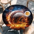 thumbnail image 3 of Baseball Table Cloth, Round Fitted Tablecloths with Elastic Edge, Sports Theme Gradient Orange Blue Black Wipeable Waterproof Table Cover for Kitchen Wedding 55-60 Inches, 3 of 4