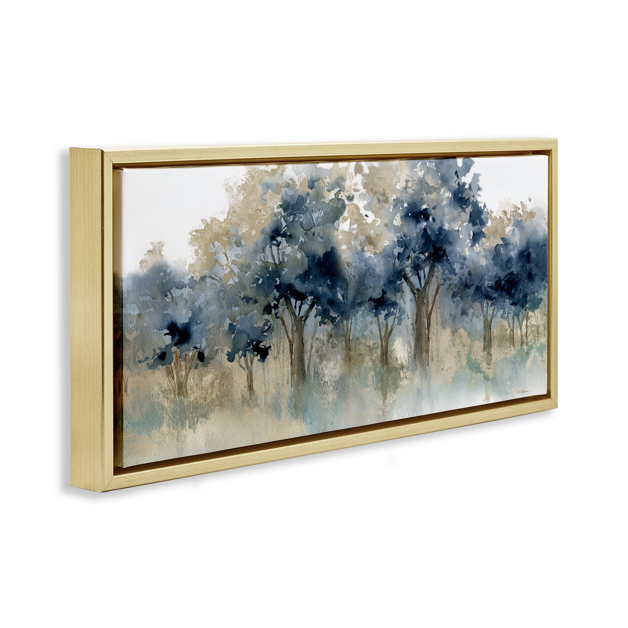 Stupell Industries Indigo Woodland Watercolor Study Gold Framed Floater Canvas Wall Art, design by Carol Robinson