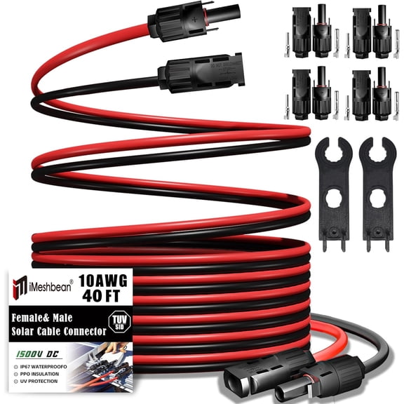 iMeshbean 40 FT Solar Wire 10 AWG Solar Panel Extension Cable w/ Flexible Wire Connectors