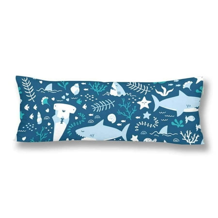 Body Pillow Animal ABPHOTO Underwater World Shark Body Pillow Covers Pillowcase 20x60 inch Ocean Sea Life Animal Body Pillow Case Protector ()