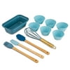 Thyme & Table Mini Kitchen Utensil Set with Whisk, Spatula, Mini Loaf Pan, Cupcake Liners, 11 Pieces, Blue