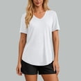thumbnail image 2 of qolati Workout Tops for Women UPF 50+ Quick Dry Short Sleeve Sun Protection V Neck Shirts Lightweight Summer Curved Hem Basic Tee Shirt White L, 2 of 8