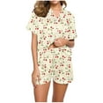 thumbnail image 2 of Rciityk Yellow Women's Short Sleeve Pajama Set Summer Casual Button Lapel Shirt Top and Shorts 2 Piece Nightwear Loungewear, 2 of 5