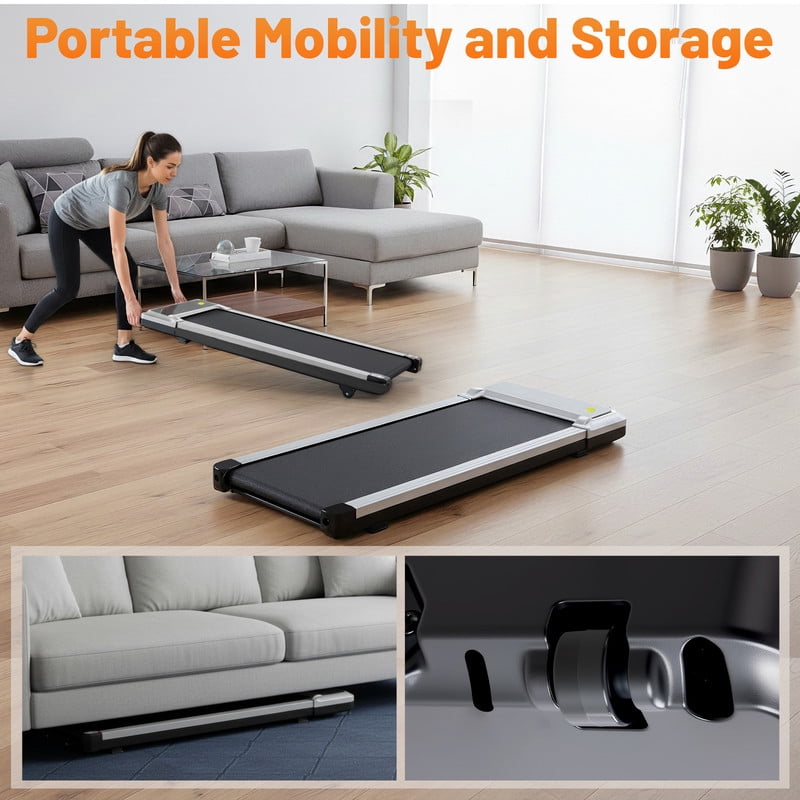 Simenmax Walking Pad, Under Desk Treadmill for Home Office, Quiet Portable Treadmill for Small Spaces, Apartments, Remote Control & LED Display,Silver