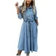 thumbnail image 1 of Vestidos Para Mujer Casual Maxi Vestidos Otoño Solapa Denim Cintura Alta Bolsillo Botón Vestido Con Cordones Odeerbi  ODB139408, 1 of 9