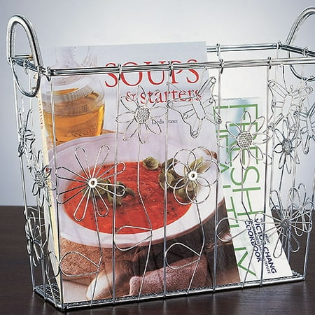 Neu Home Floral-Motif Magazine Rack, Chrome Finish