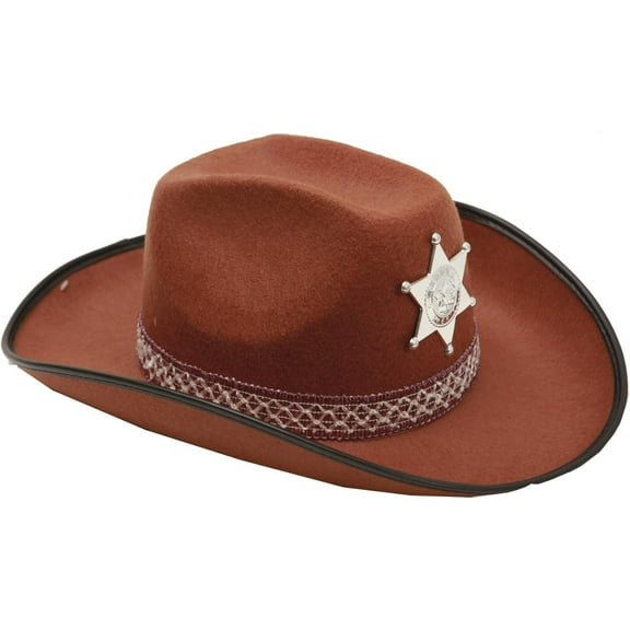 Brown Cowboy Hat with Silver Star Sheriff Badge