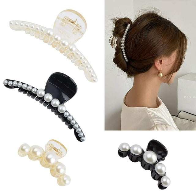 uds. De pinzas para el pelo de perlas grandes, pinzas para el pelo blancas y negras, pinzas para el pelo largas y gruesas, pasadores, accesorios para el cabello para mujeres y niñas Vhermosa CZMR-XM35-1