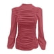 thumbnail image 3 of Camiseta ajustada plisada con cuello alto y manga farol larga informal de color liso para mujer Fridja  ghj987+5039, 3 of 4