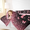 thumbnail image 3 of jejeloiu Butterfly Glitter Initial R Print Full Size Comforter Sets For Girls,Pink Monogrammed Theme Bedding Sets For Kids,Pink Reversible,3pcs, 3 of 7