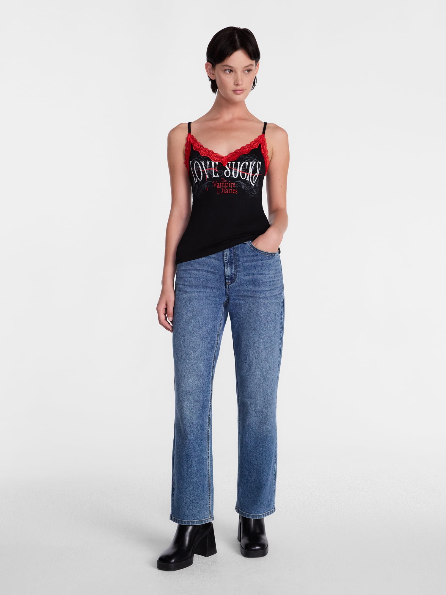 Vampire Diaries Women's Graphic Tank Top with Lace Trim, Sizes XXS-XXL
