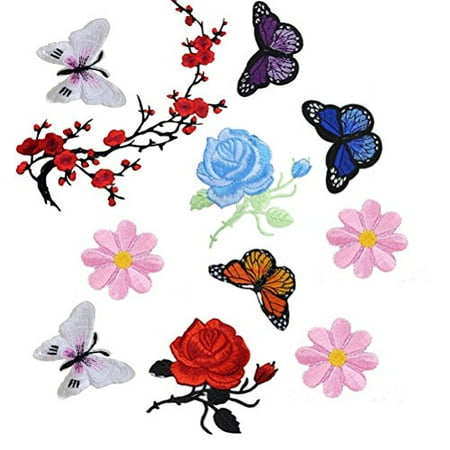 - Buytra 11 Pieces Flowers Butterfly Iron on Sew on Patches Embroidery Applique Patches for Jeans, Jackets, Clothing, Bags