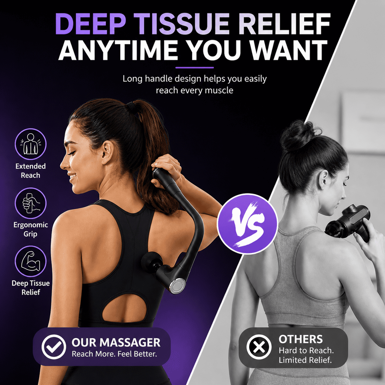 iKyoor Massage Gun Brushless Exended Handle Deep Tissue Electric Massage Hammer