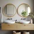 Magnifique Wall Bath Round Mirror, 32" Natural Wood Frame, Handcrafted ...