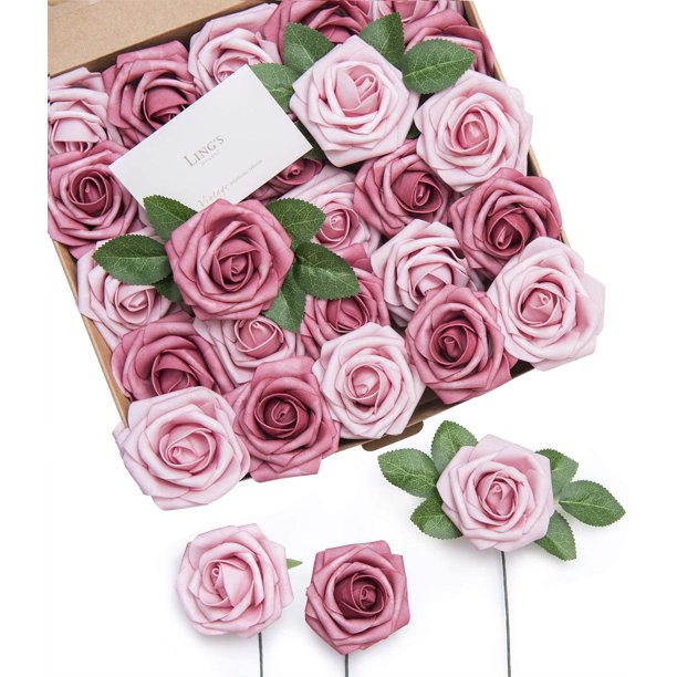 Roses Artificial Flowers 25pcs Dual Palette Blushing Pressed Rose with ...