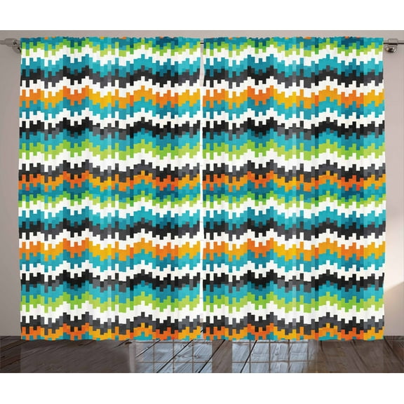 Ambesonne Geometric Curtains 2 Panel Set, Trippy Forms Motif, 108" x 96", Multicolor