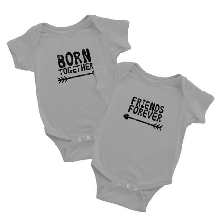 

Baby Twins Bodysuit Outfit Born Together Friends Forever Cute Twins Baby Clothes (Gray 0-3M)