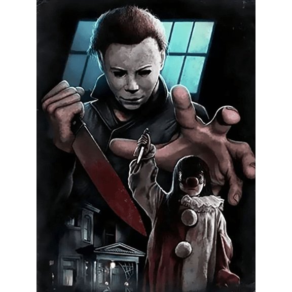 DIY 5D Full Round Diamond Painting Kit Diamond Art Kits for Adults Paint with Diamonds Kits Diamonds Embroidery by Numbers Horror movie Halloween (12x16inch)