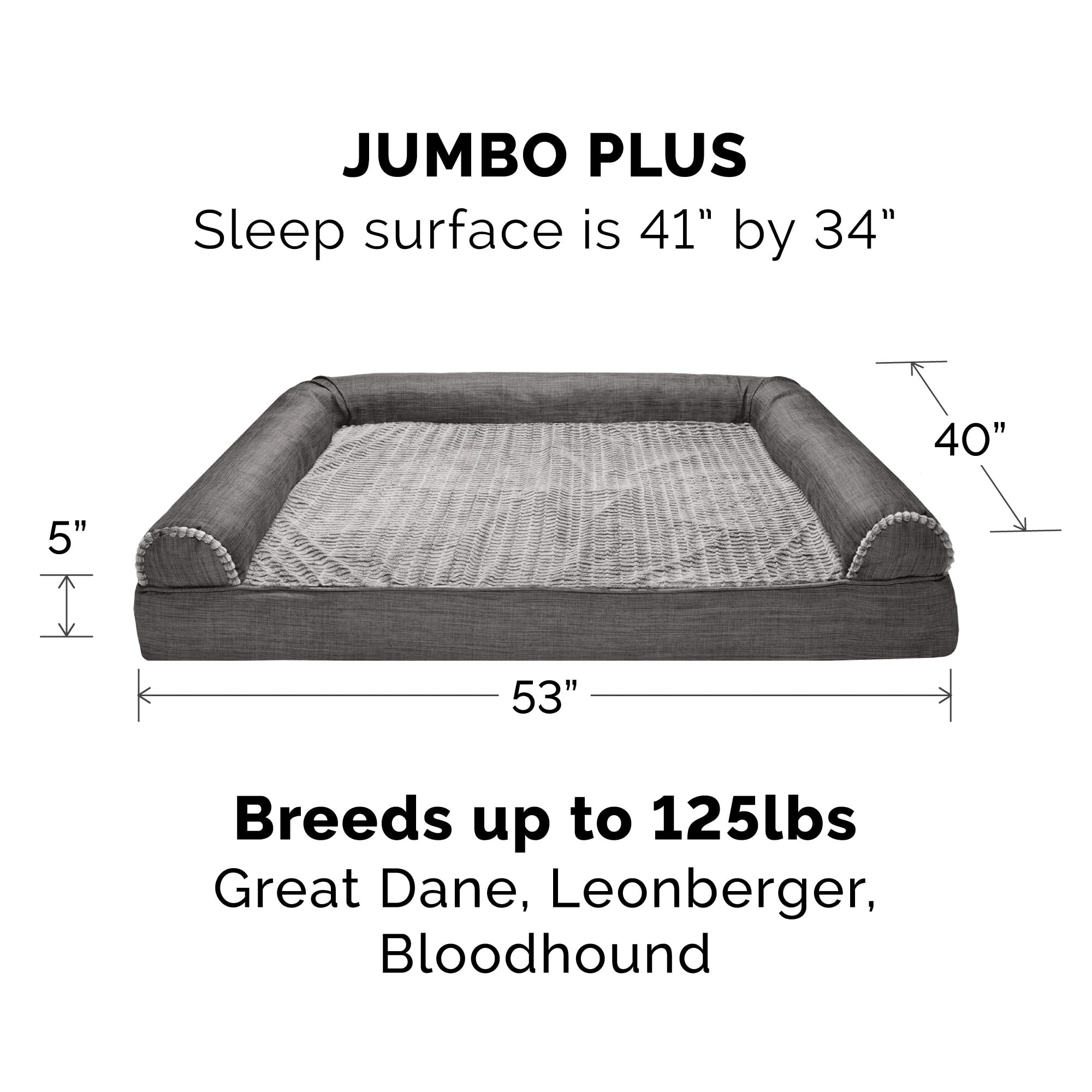 FurHaven Pet Products Luxe Fur & Performance Linen Cooling Gel Top Sofa Pet Bed for Dogs & Cats - Charcoal, Jumbo Plus