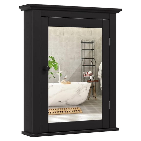 Bathroom Medicine Cabinet with Mirror, Wall Mounted Organizer - Adjustable Shelf, Black Finish - Living Room, Bedroom, Entryway Storage