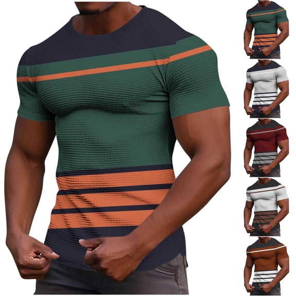 Bxsruta Men'S Extended Size Loose Fit Elastic Print T-Shirt for Casual Spring Summer Daily Lounge Wear, 2XL