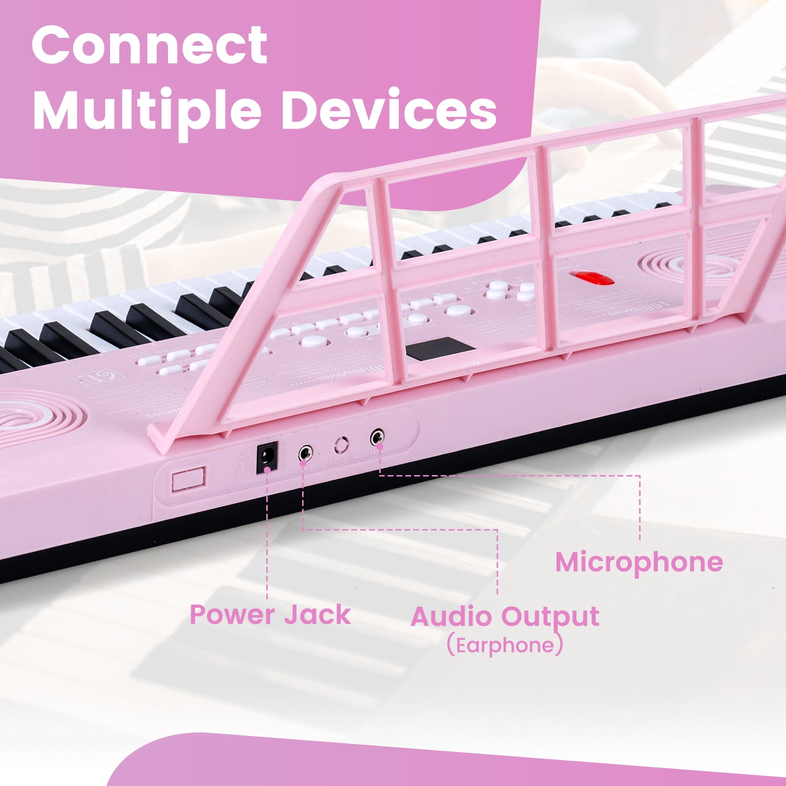 Costway 61Key Keyboard Piano for Beginners,Electric Portable Digital Piano with Music Stand Pink