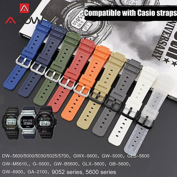 Correa de caucho para Casio G shock Dw 5600 Gw m5610 Gw b5600 Ga 2100 Hebilla de acero inoxidable Tpu Hombres Pulsera de repuesto Reloj Banda negro Plata Negro plata Telefono movil Telefono movil Acc...