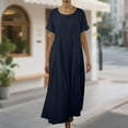 thumbnail image 2 of Ashirexll Robes Longues pour Femmes, Robes Fluides pour Femmes, Robe Longue Maxi d'Été à Col Rond Décontractée Unie à Manches Courtes, 2 of 5