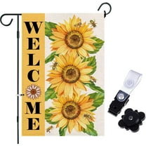 Sunflower Garden Flag 12x18 Double Sided, Watercolor Bee Sunflower Welcome Flag, Summer Fall Seasonal Holiday Party Yard Farmhouse Outdoor Decoration