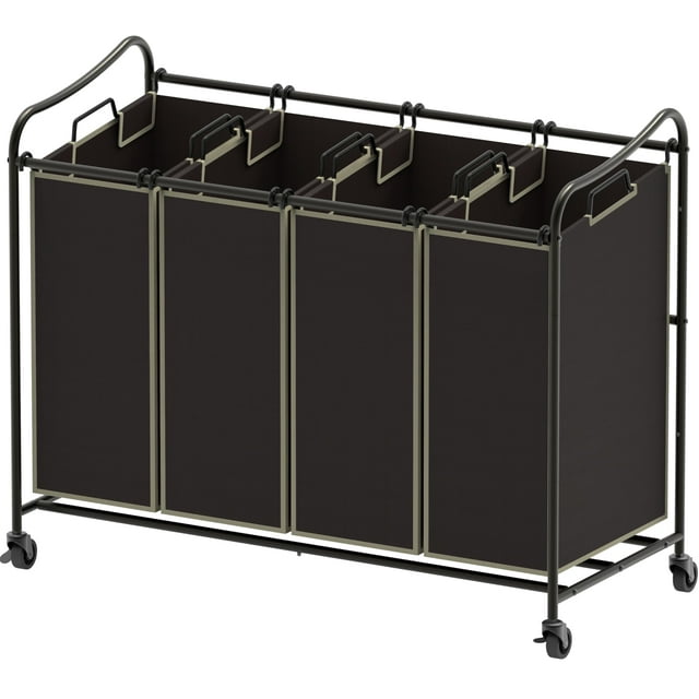 Carrito rodante resistente de 4 bolsas, clasificador de ropa, simple Houseware