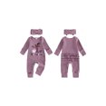 thumbnail image 2 of RUINIXCW Newborn Baby Girl My First Halloween Outfit Infant Baby Fall Winter Clothes Ribbed Romper Pumpkin Ghost Letter Print Long Sleeve Jumpsuit Headband Set, 2 of 9
