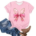 thumbnail image 4 of lcziwo Happy Easter Shirts for Women Novelty Graphic Tee Tops Summer Casual Round Neck Short Sleeve T-Shirt Vacation Outfits Pink M, 4 of 5