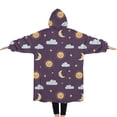 thumbnail image 2 of Oversized Wearable Blanket Hoodie,Purple Sun Moon Star Cloud Pattern Sherpa Blanket Hoodie with Super Pockets,Super Warm Fuzzy Pullover for Women & Men, 2 of 6