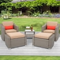thumbnail image 2 of uhomepro 5 Piece Wicker Patio Furniture Set, PE Wicker Rattan Small Patio Set Porch Furniture, Cushioned Patio Chair Set of 2 with Ottomans, Coffee Table, Outdoor Chat Set Conversation Set, Q12623, 2 of 13