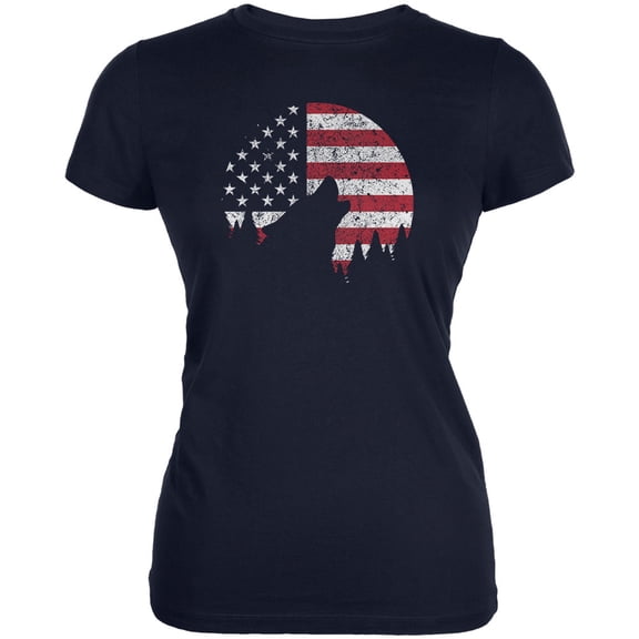 4th Of July Wolf Silhouette Flag Moon Women's Juniors Soft T Shirt
