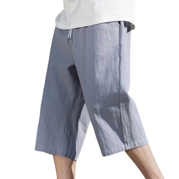 Hurxie Mens Elastic Waist Drawstring Workout Gym Joggers 3/4 Shorts Summer Casual Short Pants with Pockets Gray,5XL