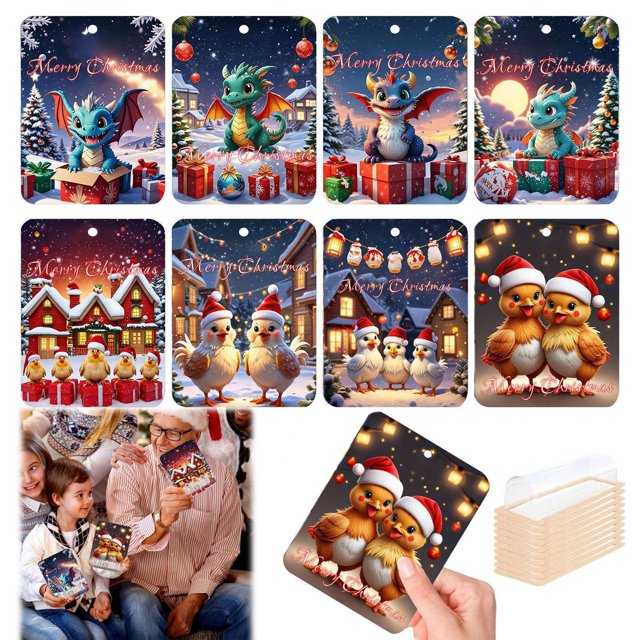 Adornos navideños, adornos navideños, regalos navideños, 8 piezas, original, cartera para tarjetas, linda cartera de madera, cartera navideña, colgante, decoración del hogar, cartera.