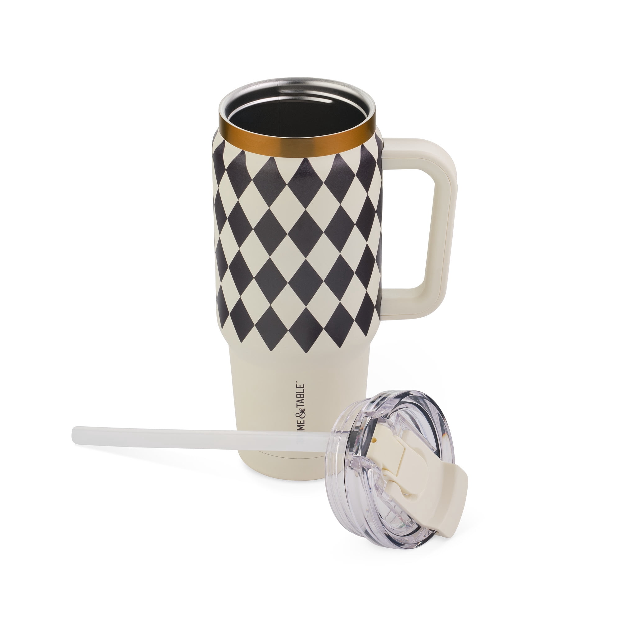 Thyme & Table Luna 32 oz Stainless Steel Tumbler with Handle and Dual Straw Lid, Black Diamond