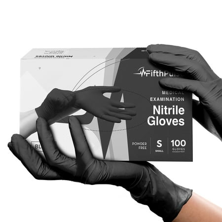 

Fifth Pulse Nitrile Exam Latex Free & Powder Free Gloves - Black - Box of 100 Gloves (Small)
