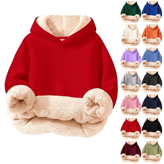 Aihuaihua Unisex Boys Girls Lined Sherpa Hoodie Kids Warm Winter Hoodies Pullover Hooded Sweatshirt Sweater 3-16Y