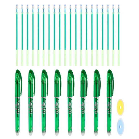 8Pack Erasable Gel Pens with 20 Refills & 2 Erasers, 0.5mm Heat Erasable Pens for Fabric Green Ink Fabric Markers for Sewing Quilting Planner Writing