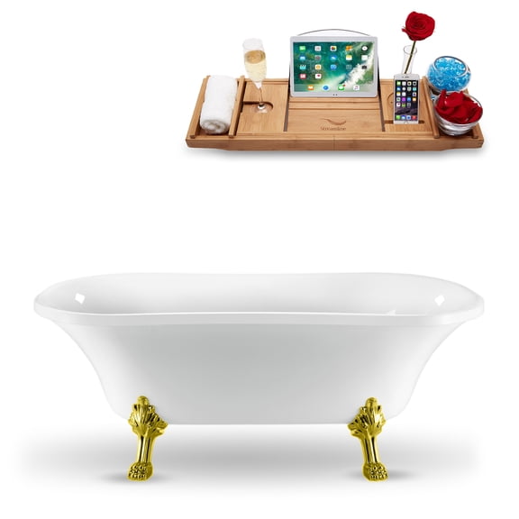 68" Streamline N862GLD-GLD Clawfoot Tub and Tray With Internal Drain