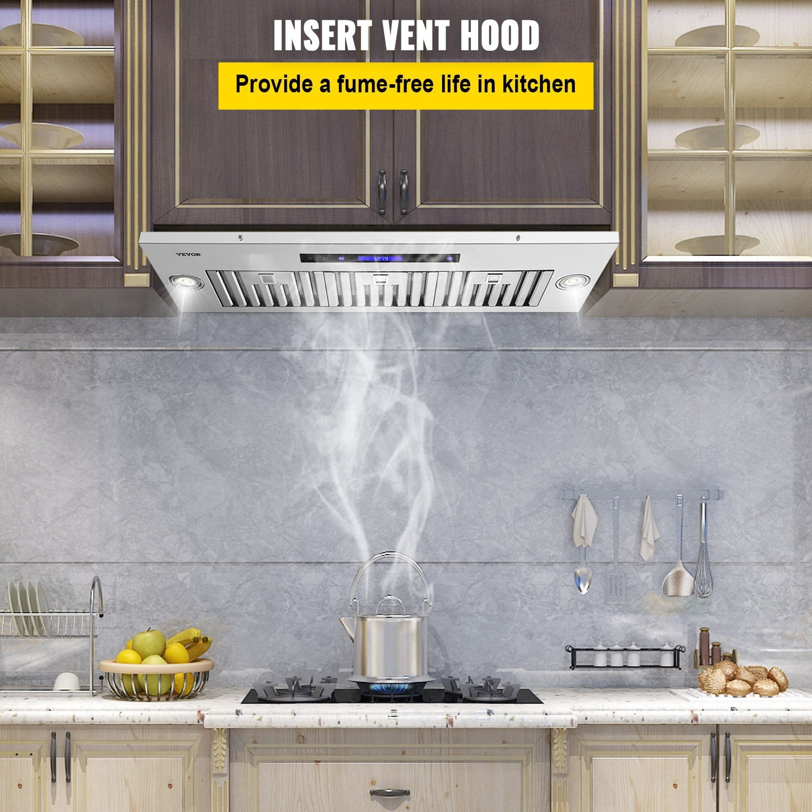 36-Inch 900CFM 4-Speed Built-In Stainless Steel Range Hood with Touch & Remote Control LED Lights Baffle Filters, Ducted/Ductless Convertible, ETL Listed